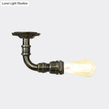 Bronze Rustic Water Pipe Semi Flushmount Ceiling Fixture - 1 - Head Metallic Mount