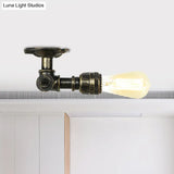 Bronze Rustic Water Pipe Semi Flushmount Ceiling Fixture - 1 - Head Metallic Mount