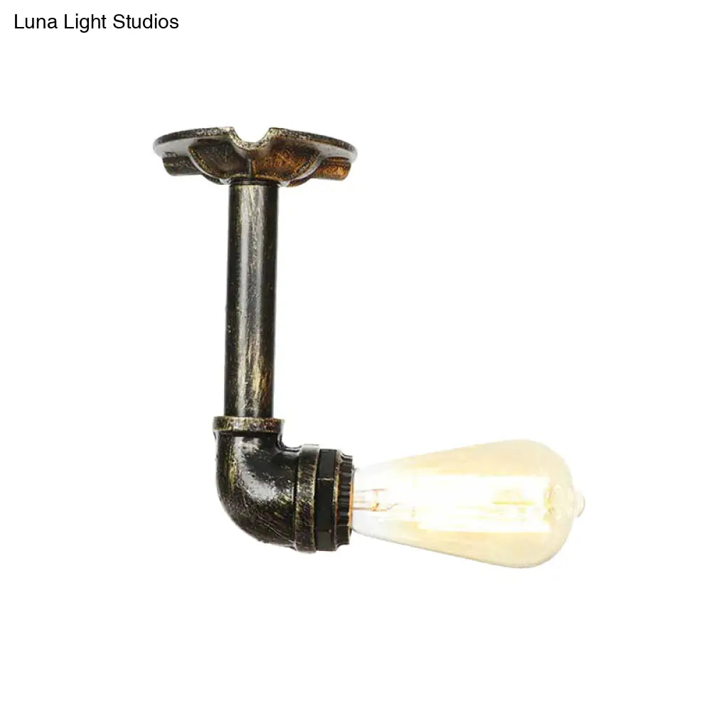 Bronze Rustic Water Pipe Semi Flushmount Ceiling Fixture - 1 - Head Metallic Mount