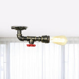 Bronze Rustic Water Pipe Semi Flushmount Ceiling Fixture - 1 - Head Metallic Mount / A