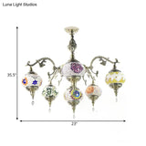 Bronze Stained Glass Chandelier: Oval 6-Head Traditional Suspension Light