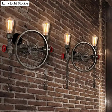 Bronze Steampunk Wall Sconce With Chain And Valve - 2/4-Head Iron Light Fixture