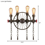 Bronze Steampunk Wall Sconce With Chain And Valve - 2/4-Head Iron Light Fixture