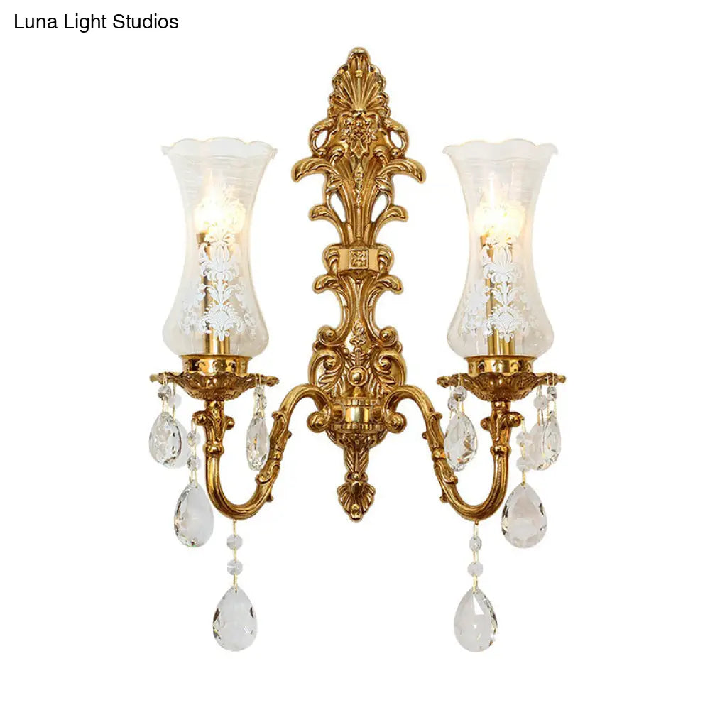 Bronze Wall Lamp Fixture: Clear Glass Vase Shaped Retro Style K9 Crystal Lighting