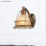 Bronze Wall Mounted Sconce - 1 Light Warehouse Lighting With Frosted Glass Dome And Metal Frame