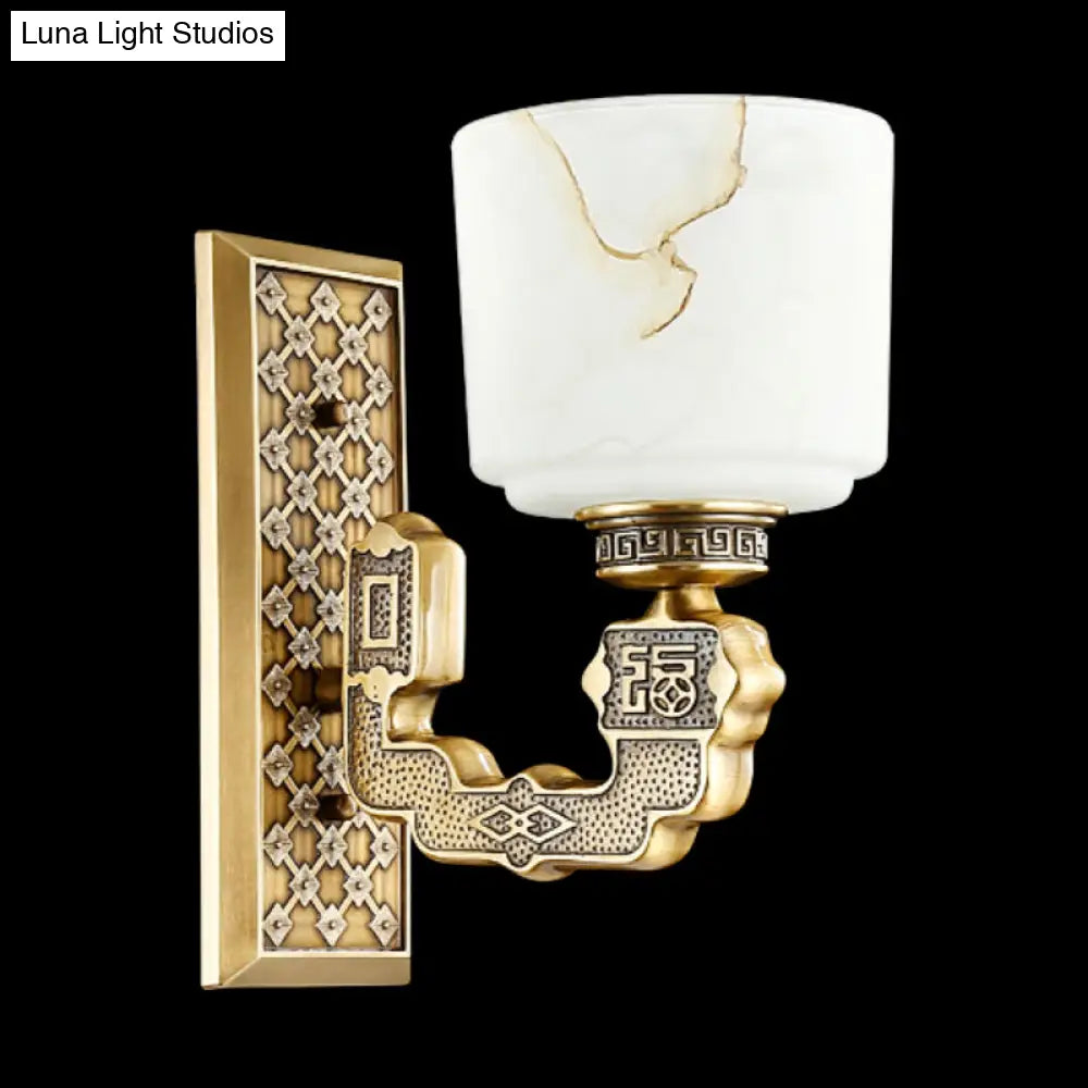 Bronze Wall Sconce With Frosted Glass Cup Shade - Traditional 1/2-Light Fixture