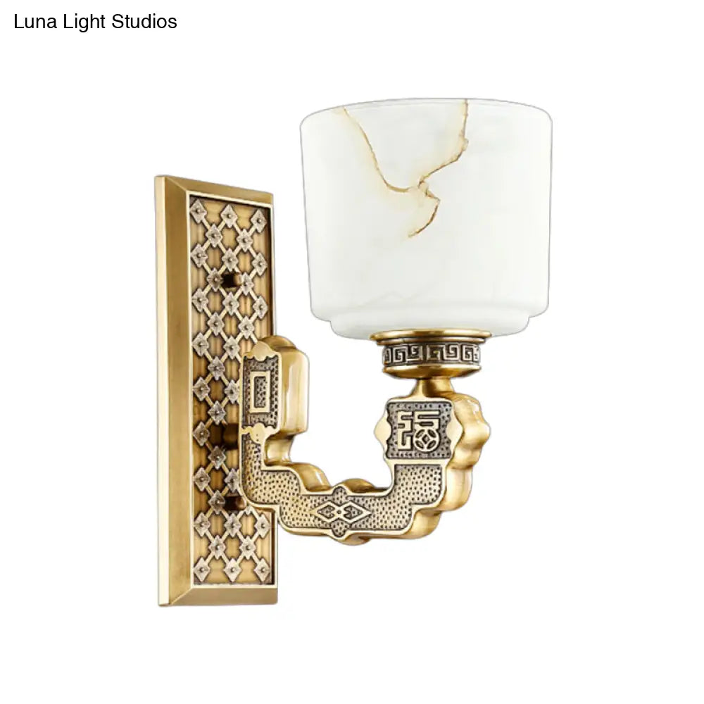 Bronze Wall Sconce With Frosted Glass Cup Shade - Traditional 1/2-Light Fixture