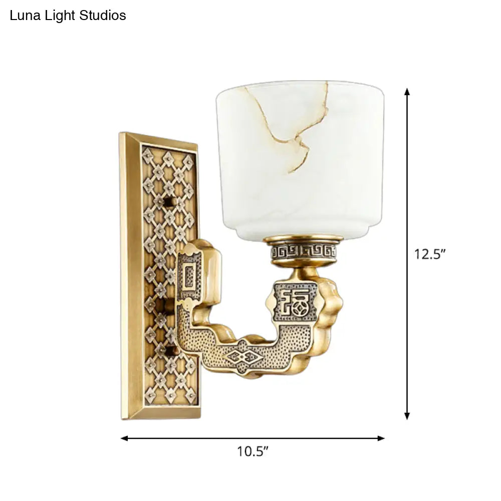 Bronze Wall Sconce With Frosted Glass Cup Shade - Traditional 1/2-Light Fixture