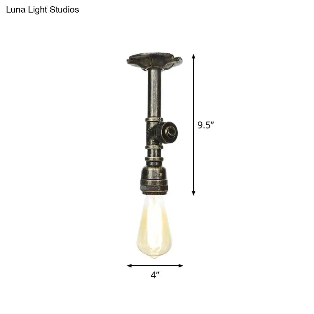 Bronze Water Pipe Ceiling Light - Antique Semi - Flush Mount With 1 Bulb