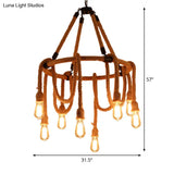 Brown Circle Ceiling Suspension Lamp - Lodge Style 6/8 Lights Restaurant Chandelier With Naked Bulb