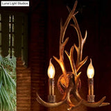 Brown Deer Horn Wall Light With Resin Heads And Candle Decor Perfect For Restaurants