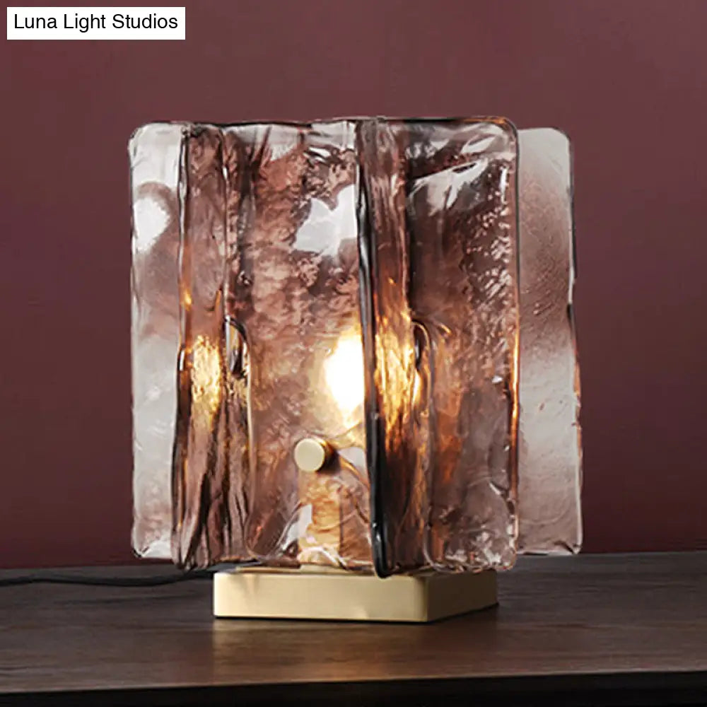 Brown Glass Modernist Task Lamp With Brass Metal Base