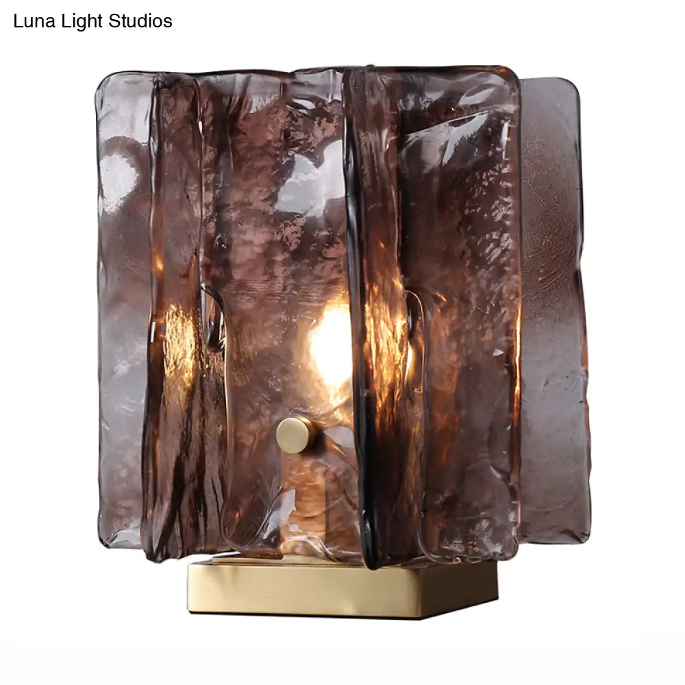 Brown Glass Modernist Task Lamp With Brass Metal Base