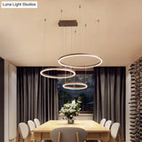 Brown Led Acrylic Chandelier - 3/4/5-Tier Minimalist Circular Pendant Light For Restaurants