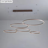 Brown Led Acrylic Chandelier - 3/4/5-Tier Minimalist Circular Pendant Light For Restaurants