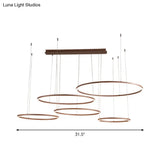 Brown Led Acrylic Chandelier - 3/4/5-Tier Minimalist Circular Pendant Light For Restaurants