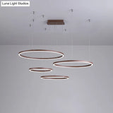 Brown Led Acrylic Chandelier - 3/4/5-Tier Minimalist Circular Pendant Light For Restaurants