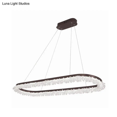 Brown Oval Crystal Led Chandelier Light Fixture With Suspension For Contemporary Lighting In