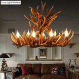 Brown Resin Candelabra Chandelier: 9-Head Pendant Ceiling Light For Rural Restaurants