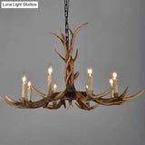 Brown Resin Chandelier Light Fixture - Traditional Antler Ceiling Lighting For Living Room