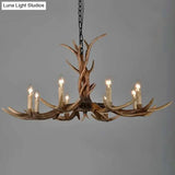 Brown Resin Chandelier Light Fixture - Traditional Antler Ceiling Lighting For Living Room