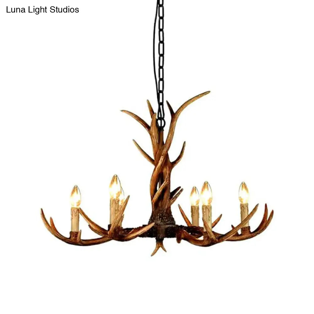 Brown Resin Chandelier Light Fixture - Traditional Antler Ceiling Lighting For Living Room