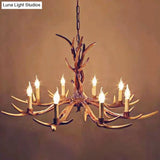 Brown Resin Chandelier Light Fixture - Traditional Antler Ceiling Lighting For Living Room