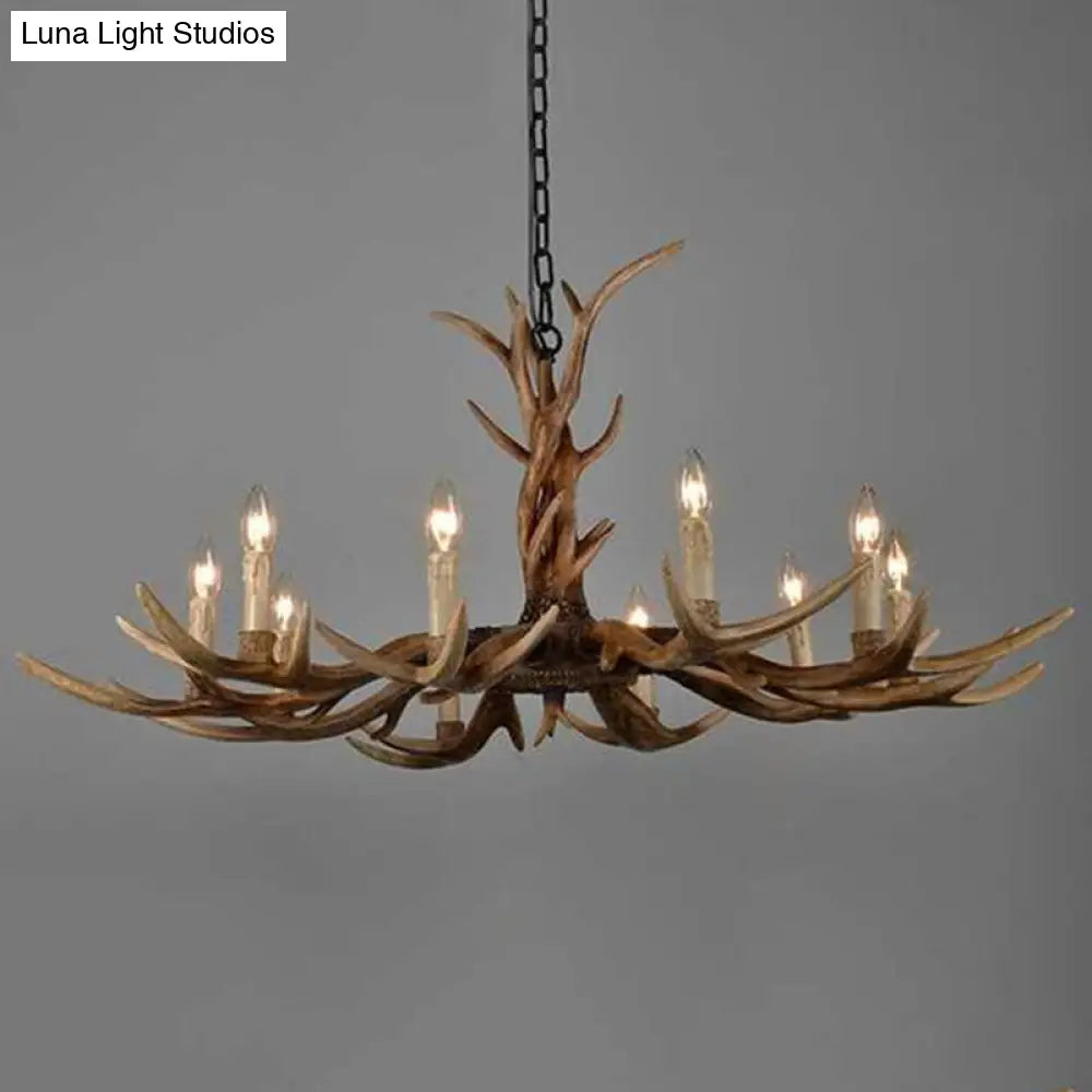 Brown Resin Chandelier Light Fixture - Traditional Antler Ceiling Lighting For Living Room