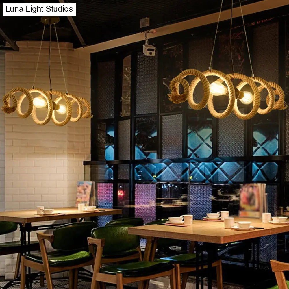 Brown Rope-Wrapped Helix Island Pendant: Farmhouse Edition - 2 Heads Ideal For Restaurants And