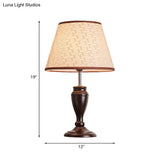 Brown Table Lamp With Tapered Fabric Shade And Floral/Slashed/Geometric Pattern Rustic Light For