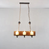 Brown Wood Candelabra Pendant Light For Dining Room - Island Hanging Lamp Kit / A