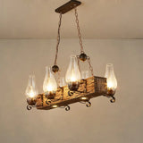 Brown Wood Candelabra Pendant Light For Dining Room - Island Hanging Lamp Kit / B