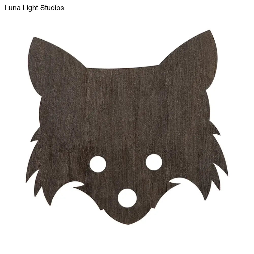 Brown Wood Fox Wall Lamp - Cartoon Style Led Lighting For Kids Bedroom