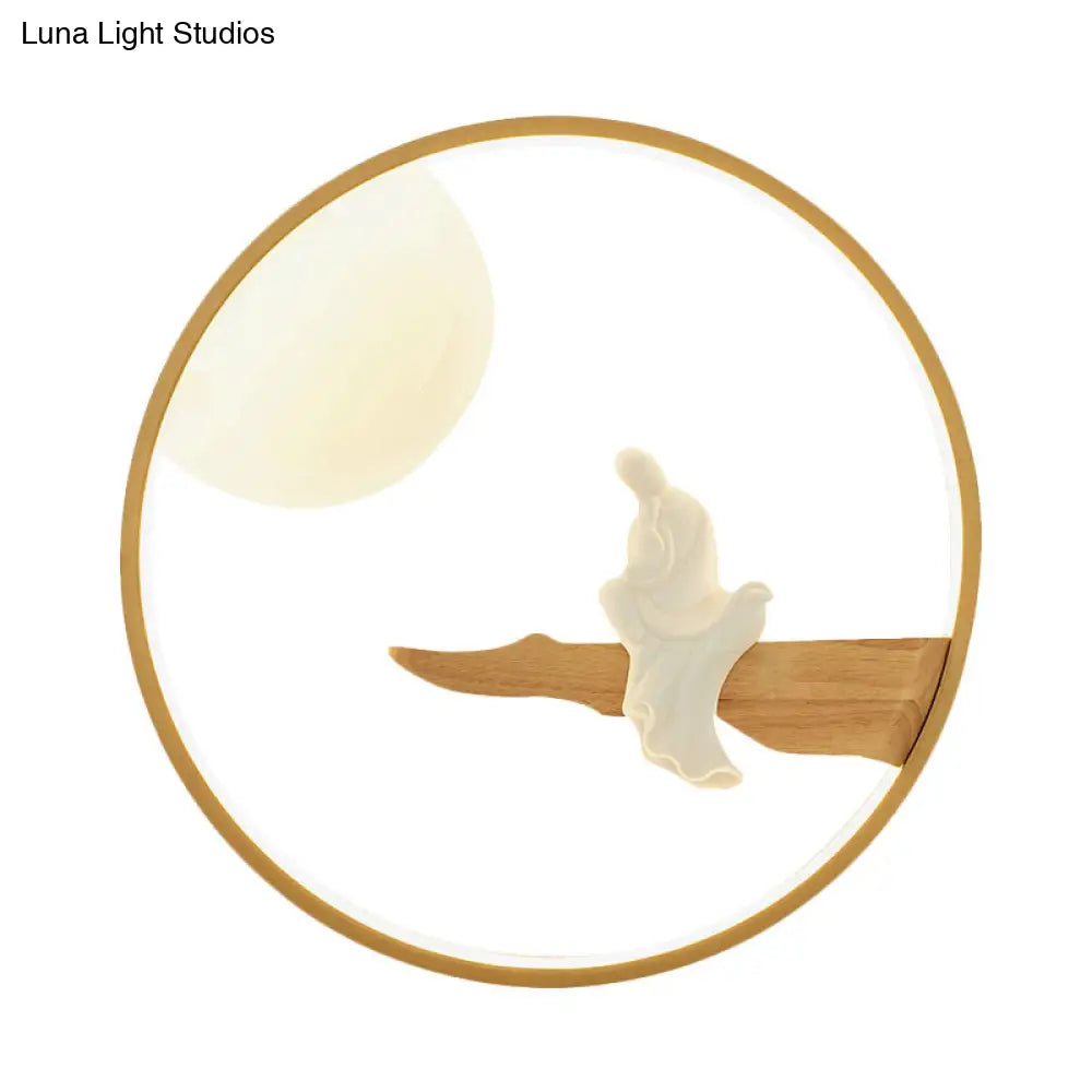 Buddha Wooden Mural Led Wall Lamp In Black/Beige For Bedside