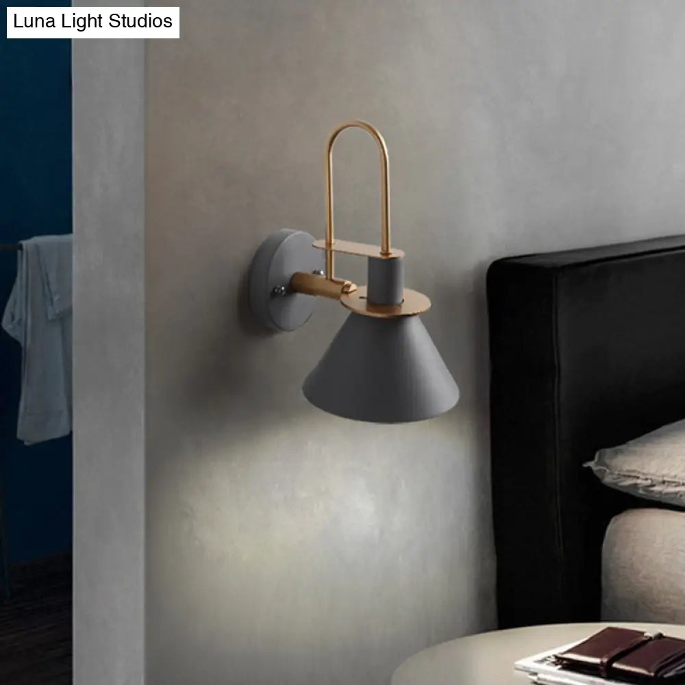 Bugle-Shaped Macaron Wall Light With Metal Shade For Bedroom