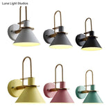 Bugle-Shaped Macaron Wall Light With Metal Shade For Bedroom