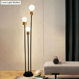 Bulb Floor Lamp - Minimalist Metallic 3-Head Stand Up Light For Study Room Black
