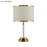 Burgundy/Beige Crystal Table Lamp With Traditional Fabric Shade - Elegant Circular Design
