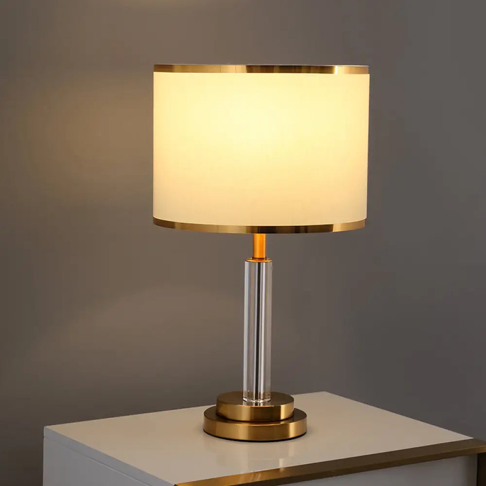 Burgundy/Beige Crystal Table Lamp With Traditional Fabric Shade - Elegant Circular Design Beige