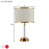 Burgundy/Beige Crystal Table Lamp With Traditional Fabric Shade - Elegant Circular Design