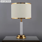 Burgundy/Beige Crystal Table Lamp With Traditional Fabric Shade - Elegant Circular Design