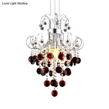 Burgundy Crystal Pendant Light With Chrome Finish - 4 Modern Chandelier For Bedroom