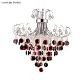 Burgundy Crystal Pendant Light With Chrome Finish - 4 Modern Chandelier For Bedroom