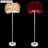 Burgundy/Purple/Pink Drum Floor Lamp - Minimalistic Feather Standing Light For Living Room