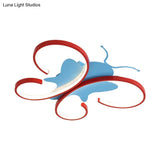 Butterfly Aluminum Led Flush Pendant Light For Kids Blue/Red Ceiling With Warm/White Glow