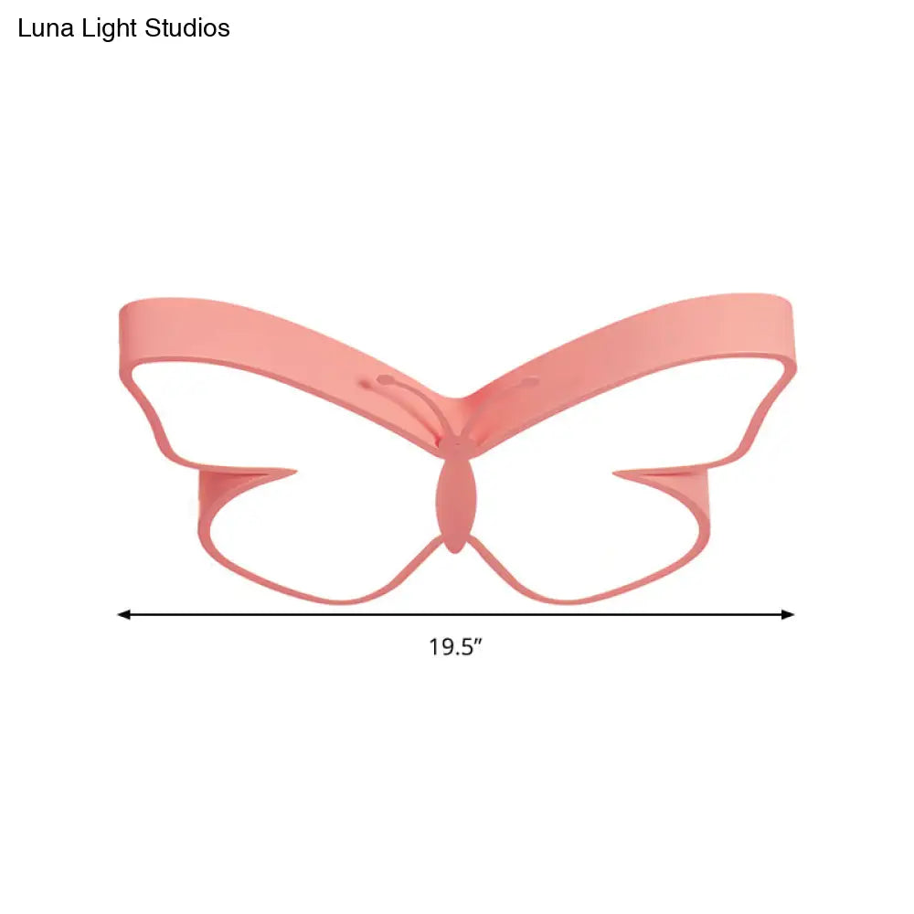 Butterfly Led Flush Mount Lamp In Warm/White Light 19.5’/23.5’ Width - White/Pink/Blue Cartoon