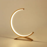 C-Shaped Aluminum Led Table Lamp With Dimmer Switch - Minimalist Style Night Light Wood