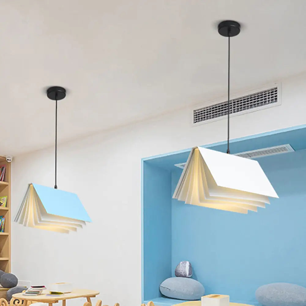 Cafe Pendant Lamp - Book Design Metal Construction Single-Bulb Macaron Ceiling Hang Light In