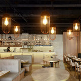 Cage Restaurant Ceiling Light - Warehouse-Style Black Iron Suspension Lighting / Semicircle
