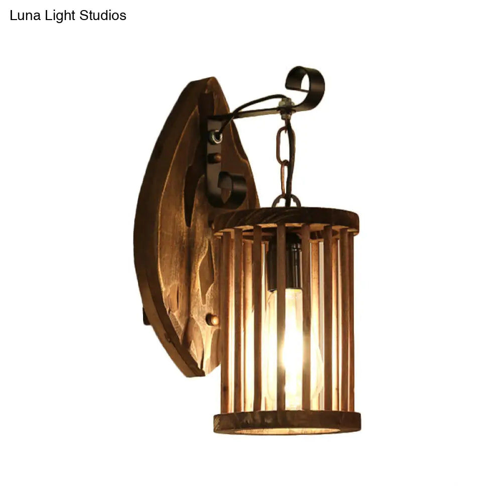 Cage Sconce Industrial 1 Light Wood Lodge Wall For Coffee Shop